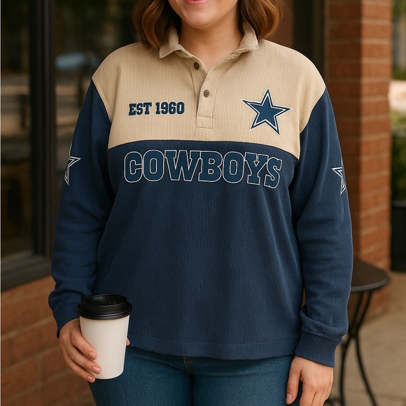 Dallas Cowboys Faux-Corduroy Pullover Shirt 1/4-Button Mock-Neck Women’s Large - Picture 1 of 10